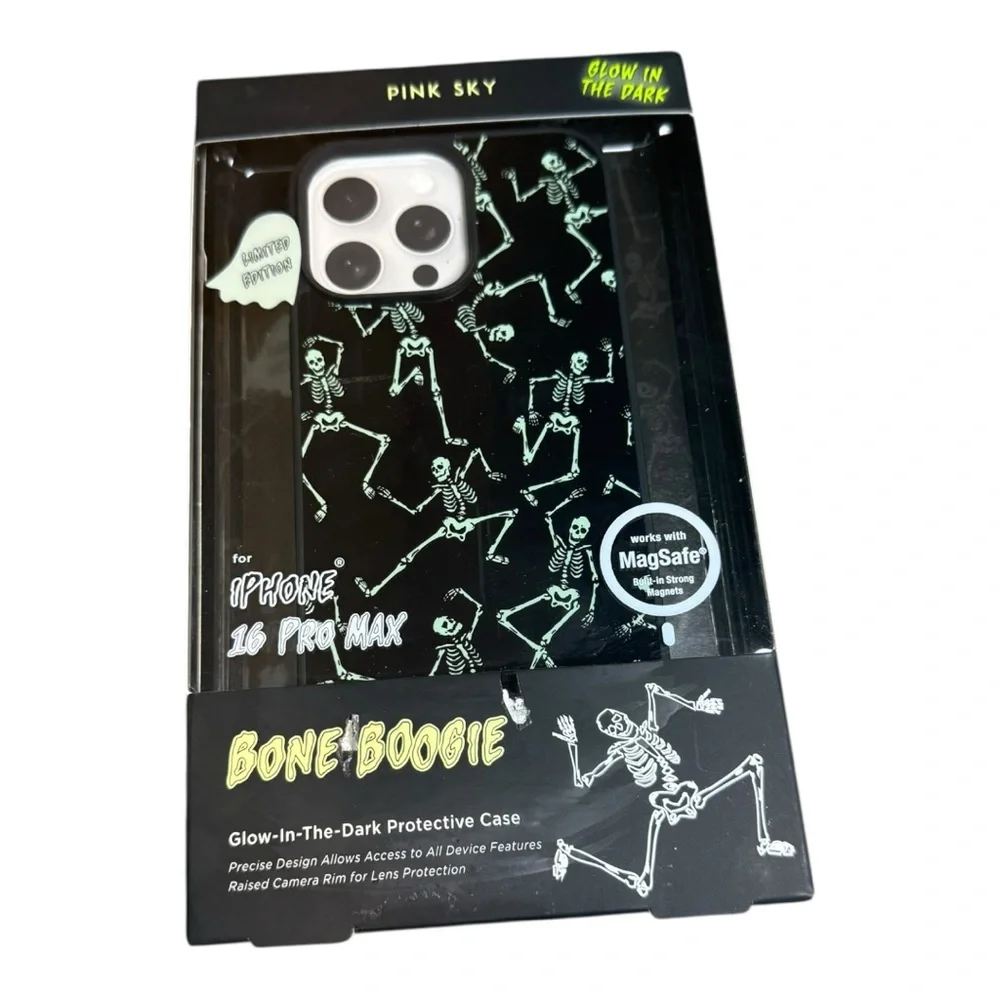 Boo Buddies Glow-in-the-Dark Bone Boogie Skeleton iPhone 16 Pro Max Case Black